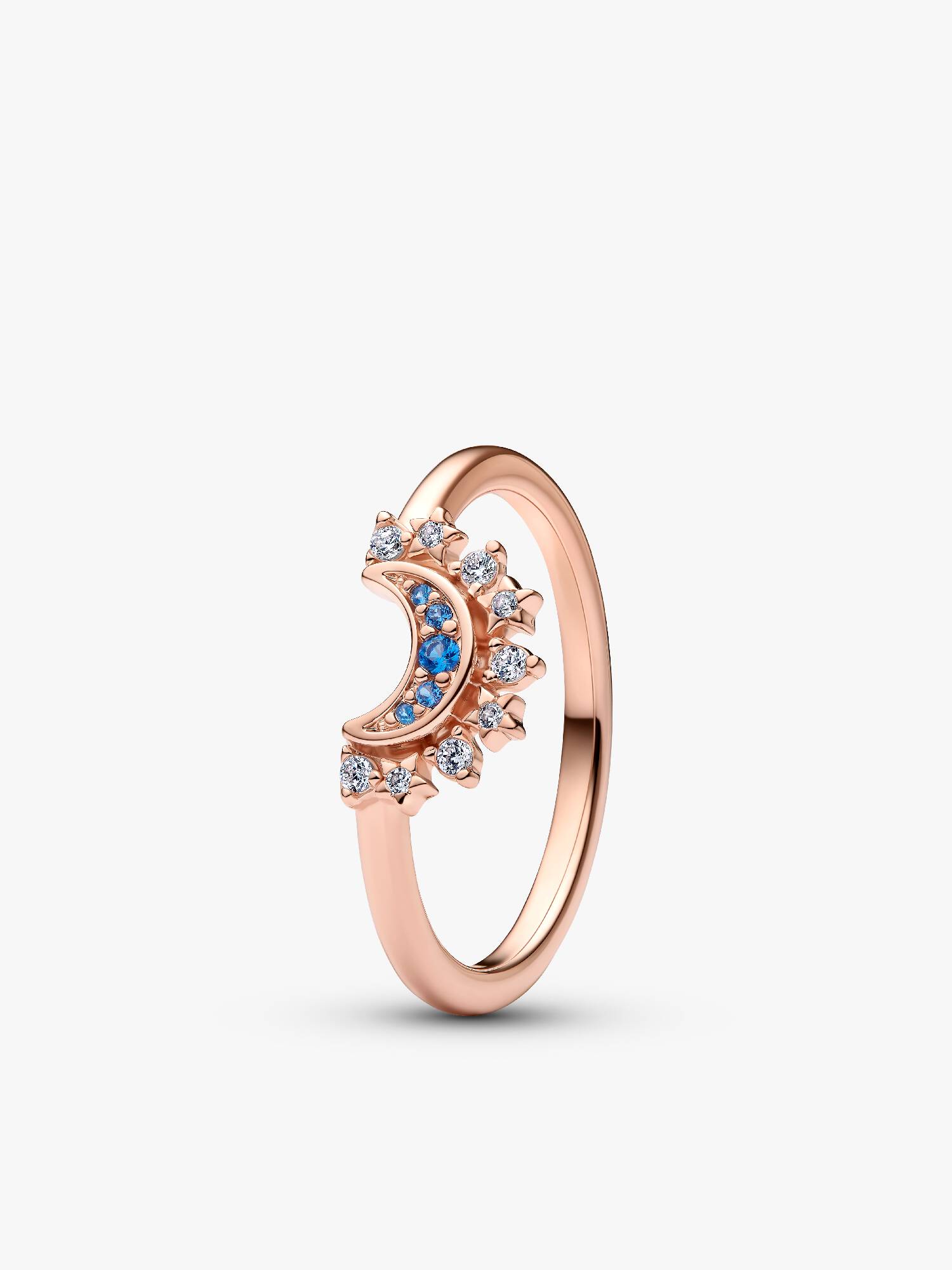 Celestial moon 14k rose gold-plated ring with night blue crystal and clear cubic zirconia