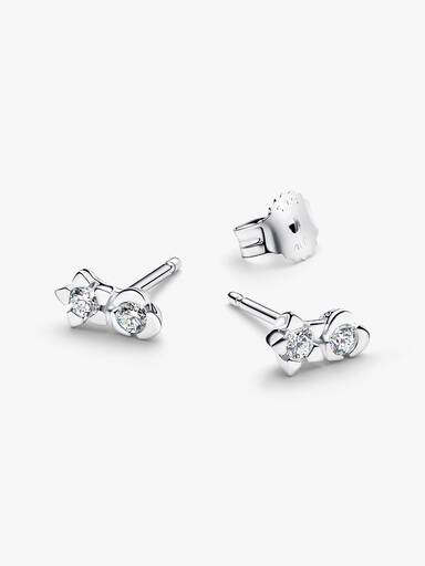 Sterling Silver Lab-Grown Diamond Heart & Star Stud Earrings