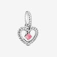 October Petal Pink Heart Hanging Charm with Man-Made Petal Pink Crystal