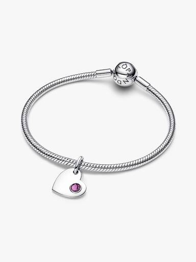 February Engravable Heart Purple Stone Dangle Charm