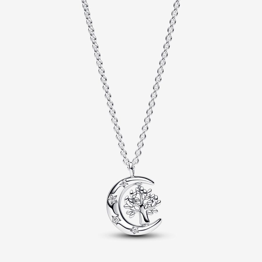 Moon & Spinning Tree Pendant Necklace image number 0
