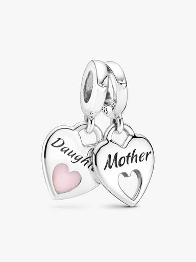 Mother & Daughter Double Heart Split Dangle Charm