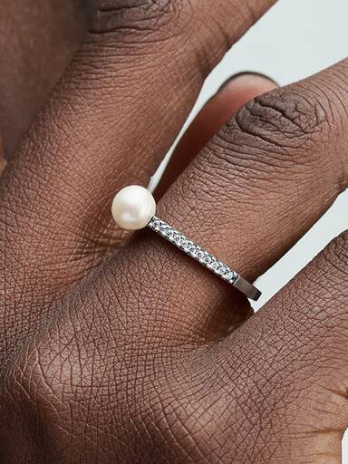Treated Freshwater Cultured Pearl & Pavé Ring