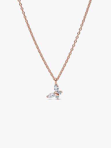 Butterfly 14k rose gold-plated collier with clear cubic zirconia