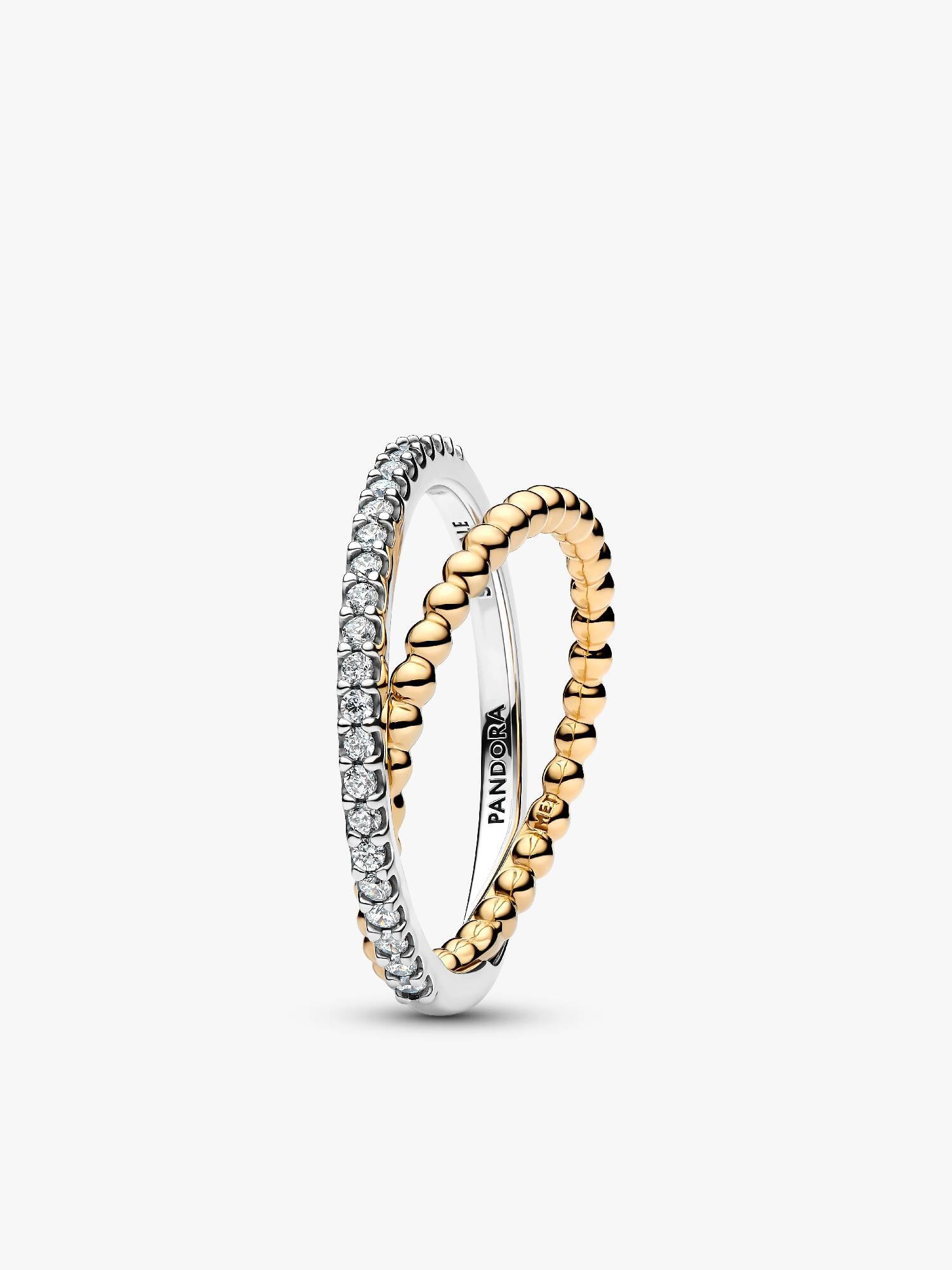 Crossover Beads & Pavé Double Band Ring
