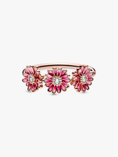 Pink Daisy Flower Trio Ring