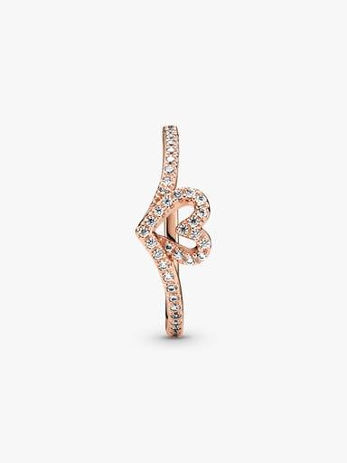 Sparkling Wishbone Heart Ring