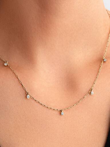 Pandora Era Bezel Lab-Grown Diamond Dangle Station Paperclip Chain Necklace