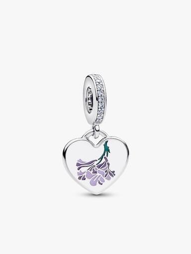 Engravable Jacaranda Flowers Heart Dangle Charm