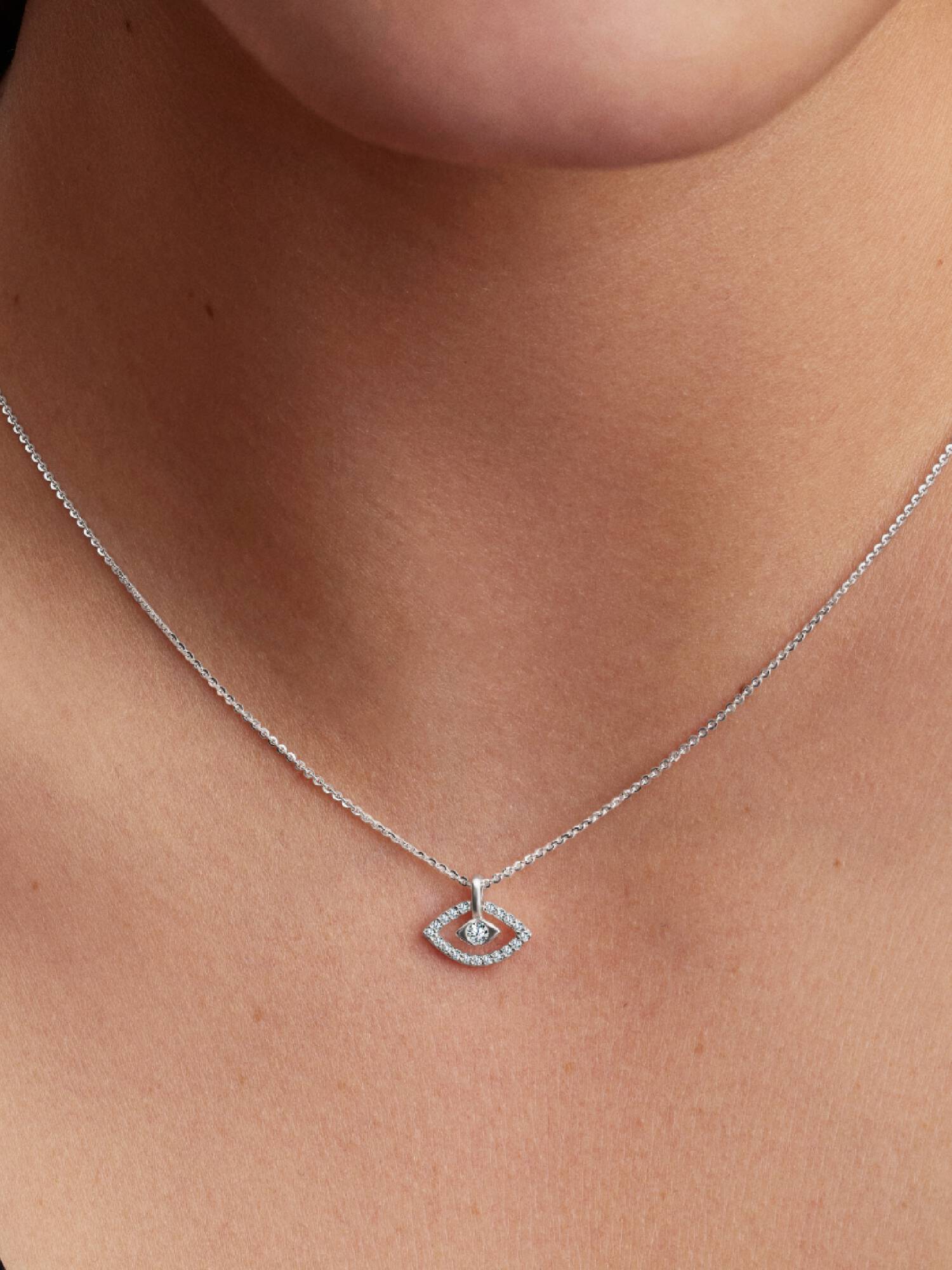 Sterling Silver Lab-Grown Diamond Evil Eye Pendant Necklace