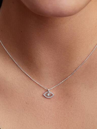 Sterling Silver Lab-Grown Diamond Evil Eye Pendant Necklace