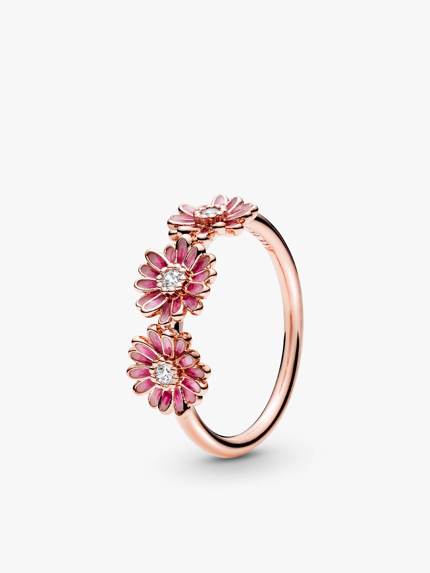 Pink Daisy Flower Trio Ring