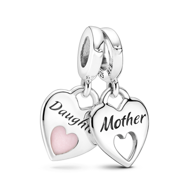 Mother & Daughter Double Heart Split Dangle Charm