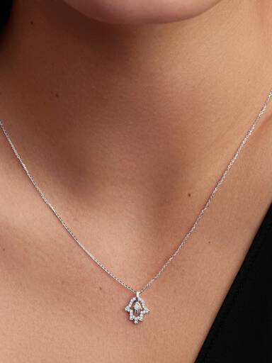 Sterling Silver Lab-Grown Diamond Hamsa Hand Pendant Necklace