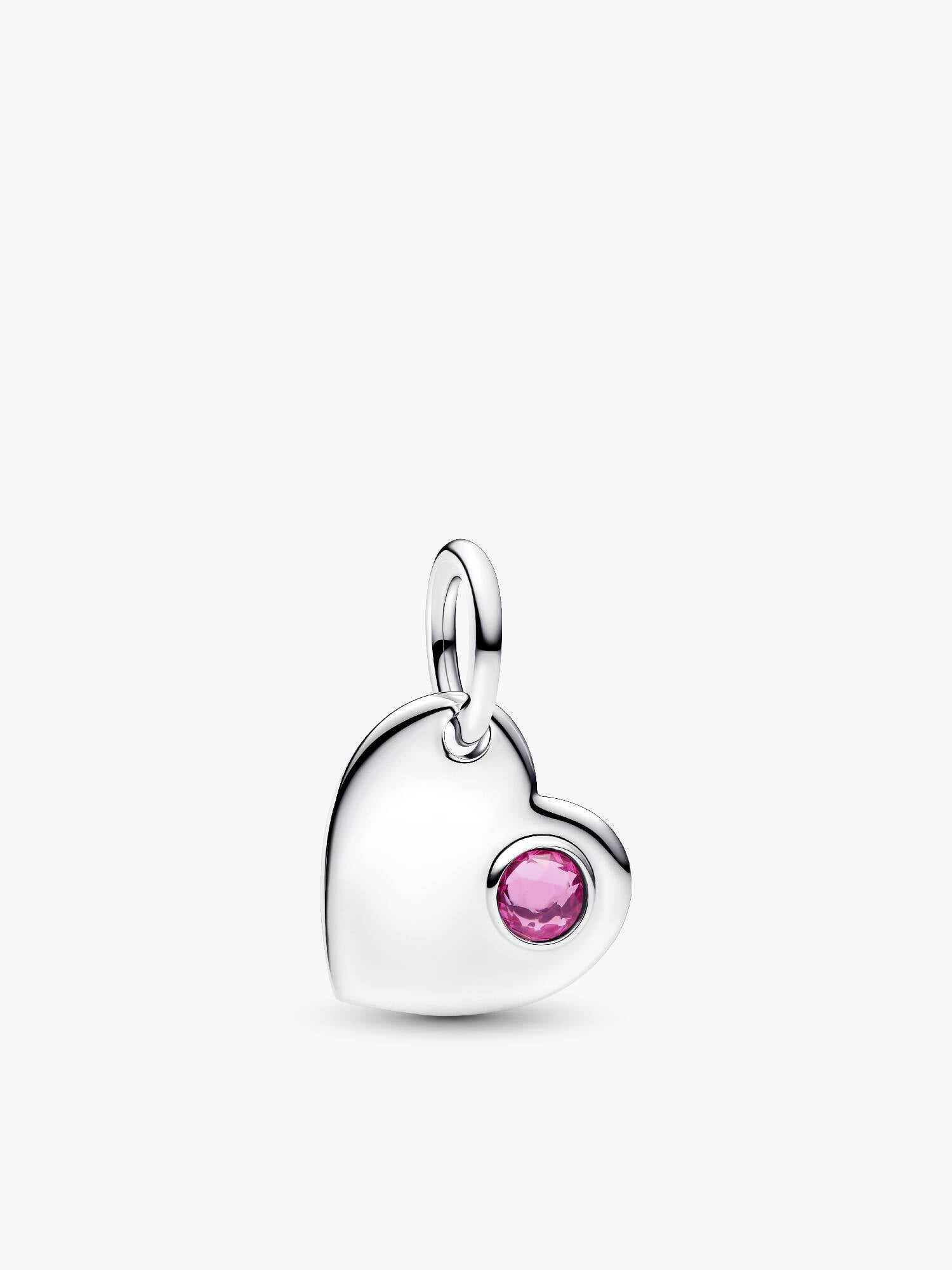 October Engravable Heart Pink Stone Dangle Charm