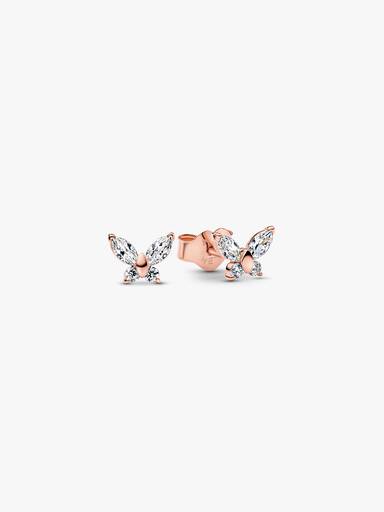 Butterfly 14k rose gold-plated stud earrings with clear cubic zirconia