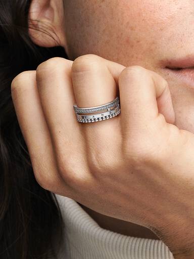 Pandora Signature Logo Pavé & Beads Ring
