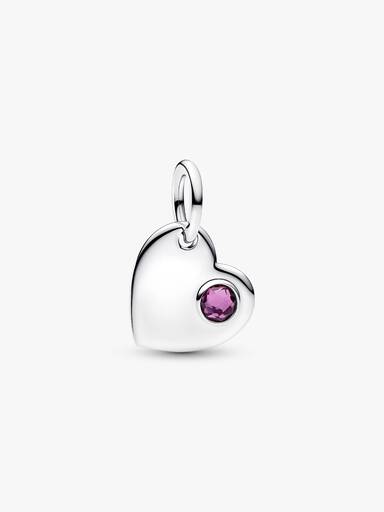 February Engravable Heart Purple Stone Dangle Charm