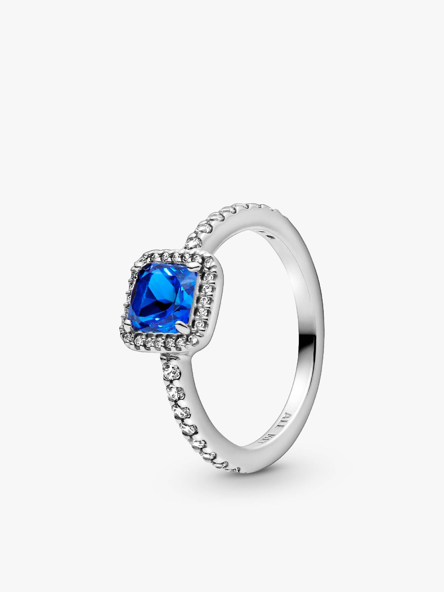 Blue Square Sparkle Halo Ring