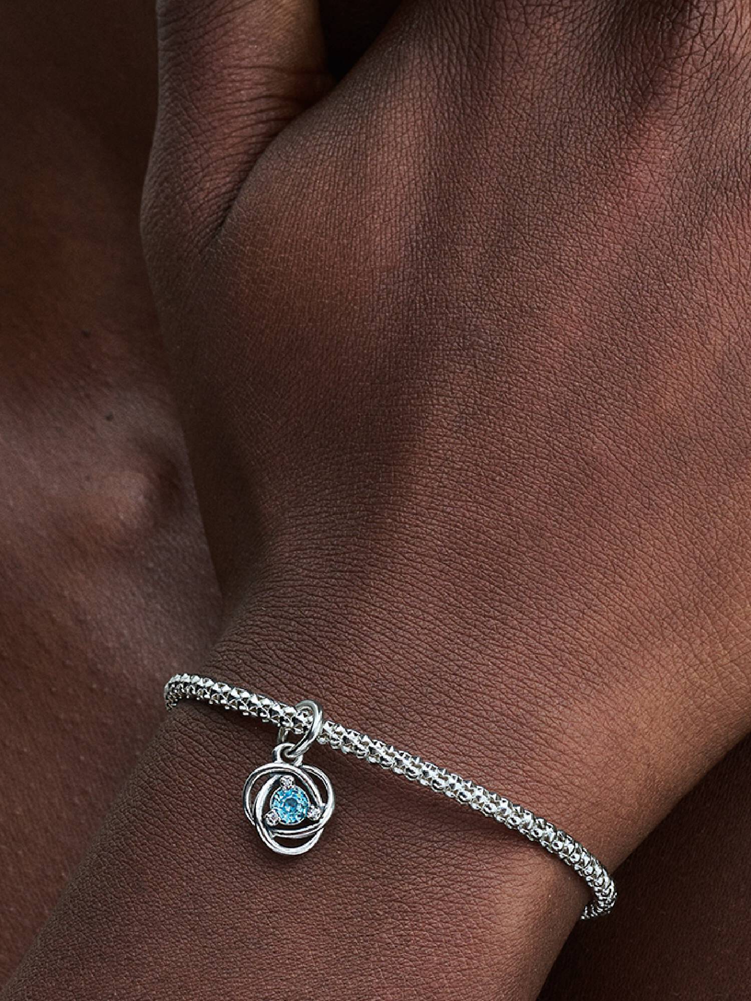 March Crystal Birthstone Eternity Circle Dangle Charm