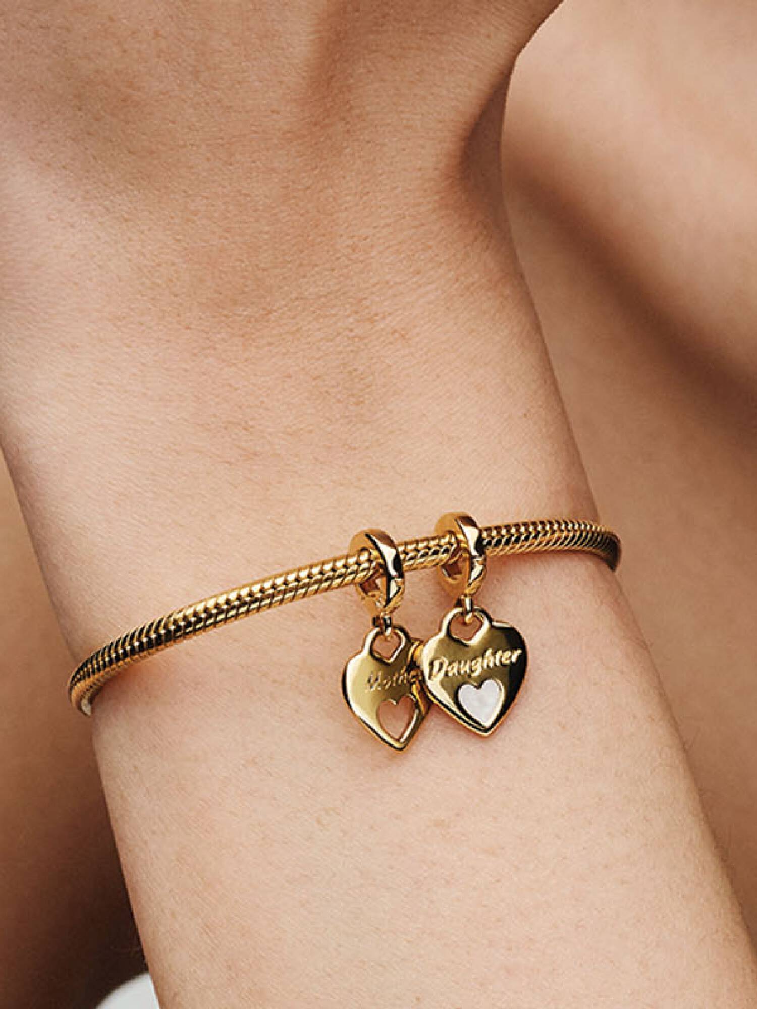 Mother & Daughter Double Heart Split Dangle Charm