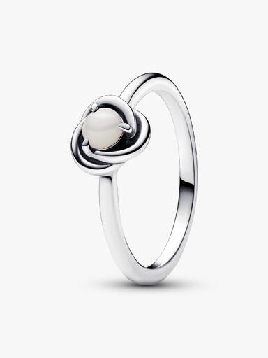 June White Mother of Pearl Birthstone Eternity Circle Ring