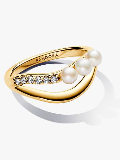 Treated Freshwater Cultured Pearl & Organically Shaped Double Band Ring