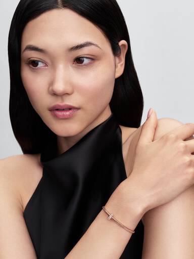 Abstract 14k rose gold-plated spacer with clear cubic zirconia
