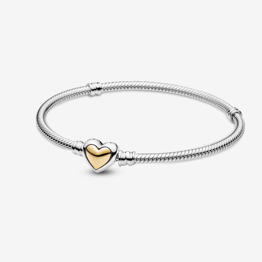 Domed Golden Heart Clasp Snake Chain Bracelet image number 0