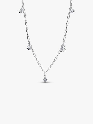 Sterling Silver Lab-Grown Diamond Dangle Symbols Paperclip Chain Necklace