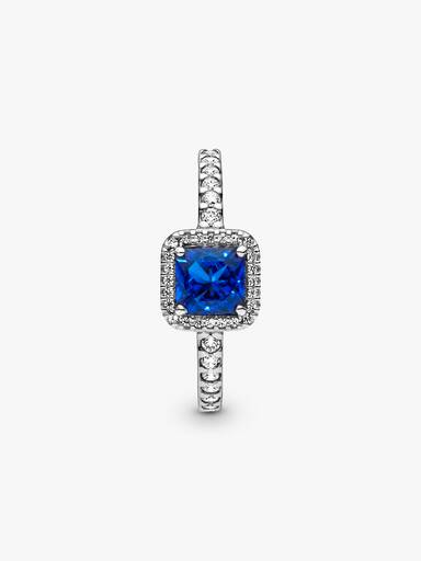 Blue Square Sparkle Halo Ring