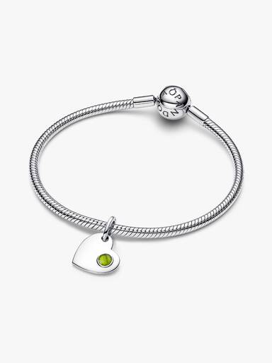 August Engravable Heart Spring Green Stone Dangle Charm