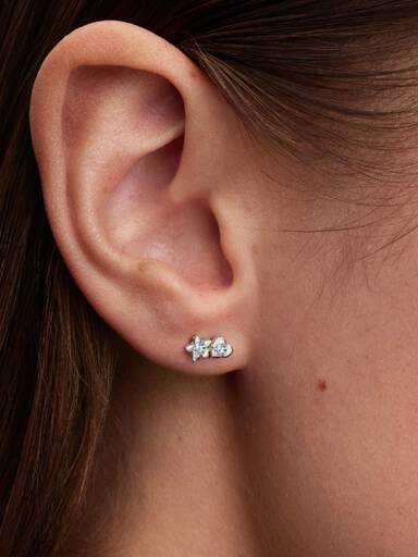 Sterling Silver Lab-Grown Diamond Heart & Star Stud Earrings