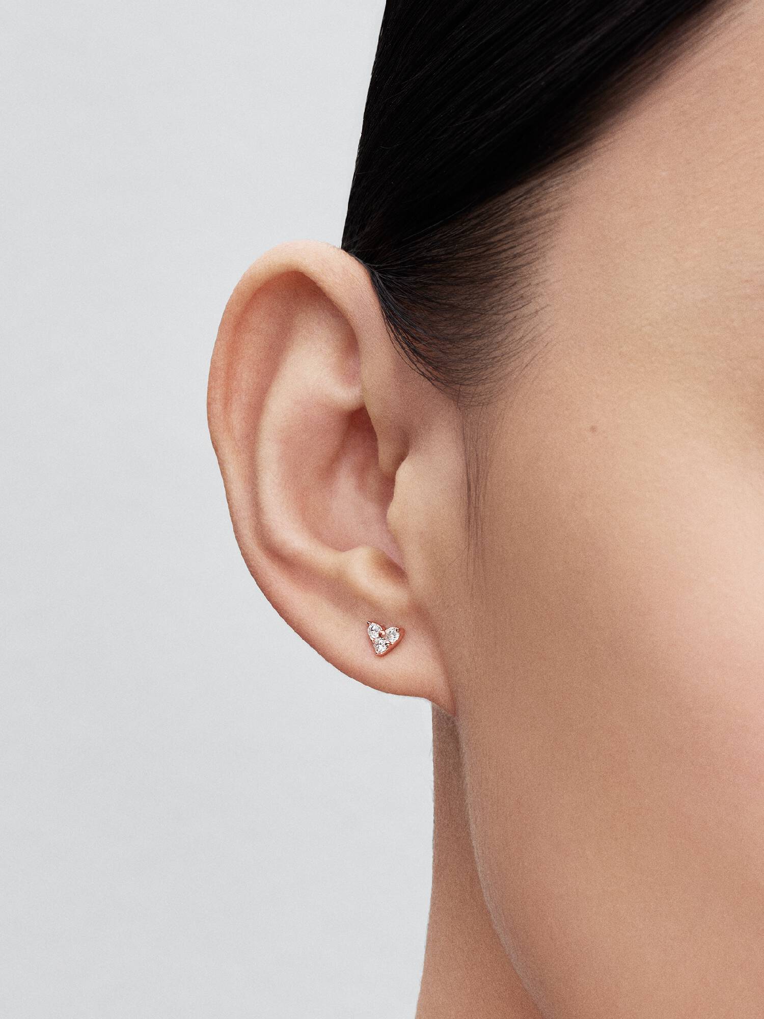 Heart 14k rose gold-plated stud earrings with clear cubic zirconia