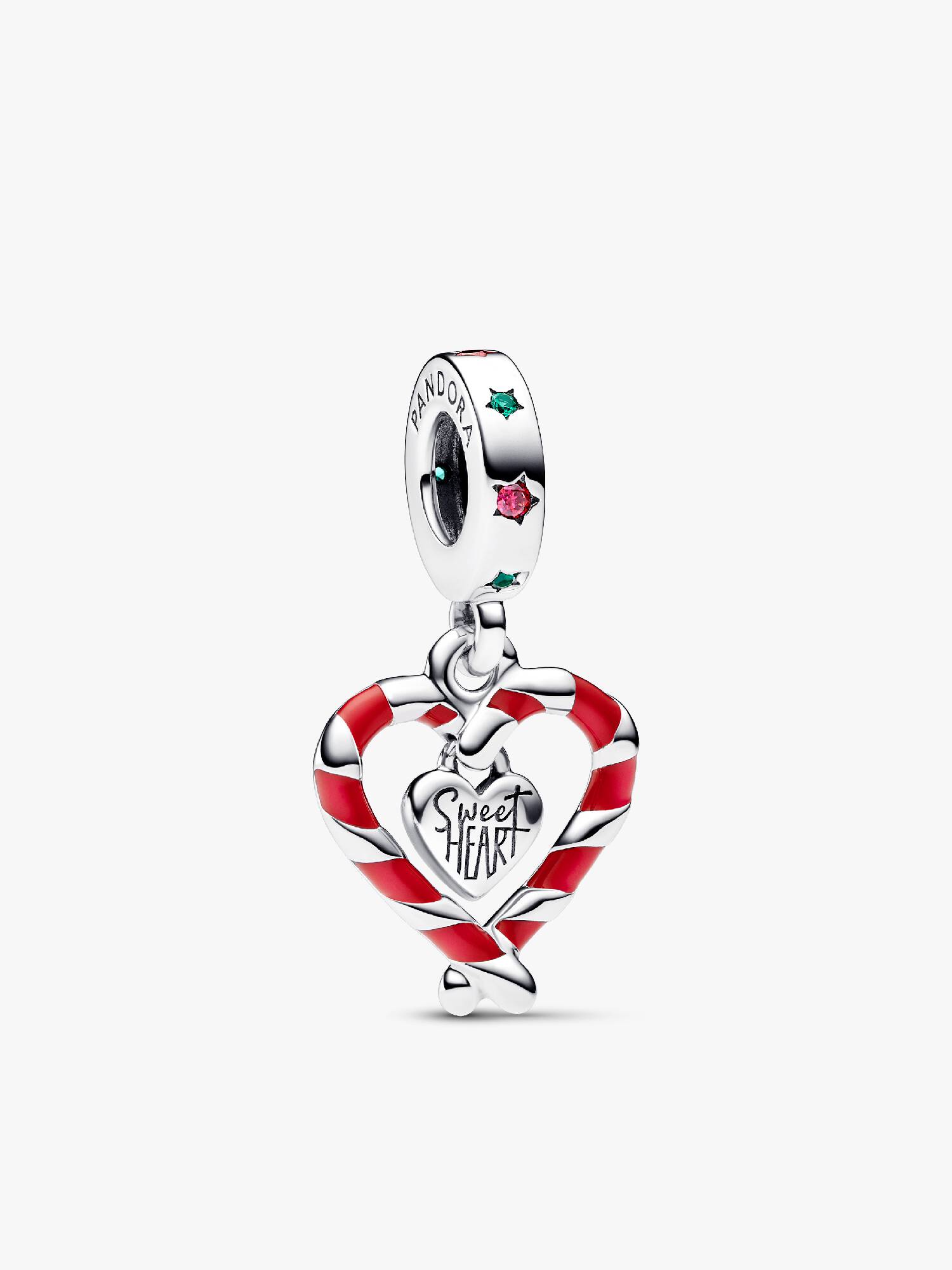 Double Candy Cane Heart Christmas Dangle Charm