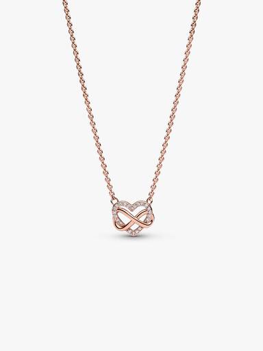 Infinity heart 14k rose gold-plated necklace with clear cubic zirconia