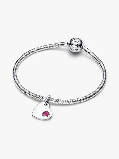 July Engravable Heart True Red Stone Dangle Charm