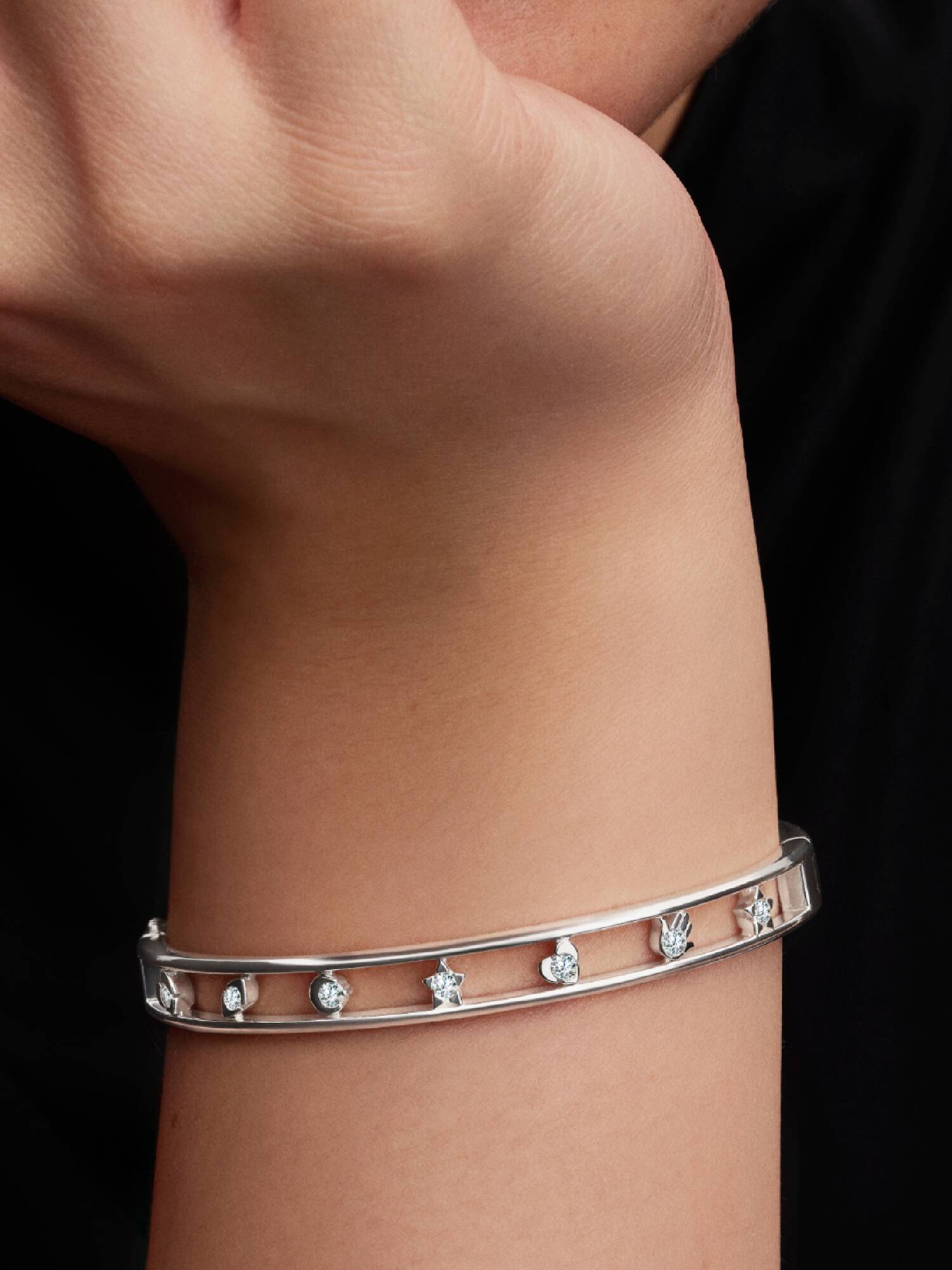 Sterling Silver Lab-Grown Diamond Symbols Bangle