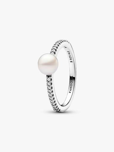Treated Freshwater Cultured Pearl & Pavé Ring