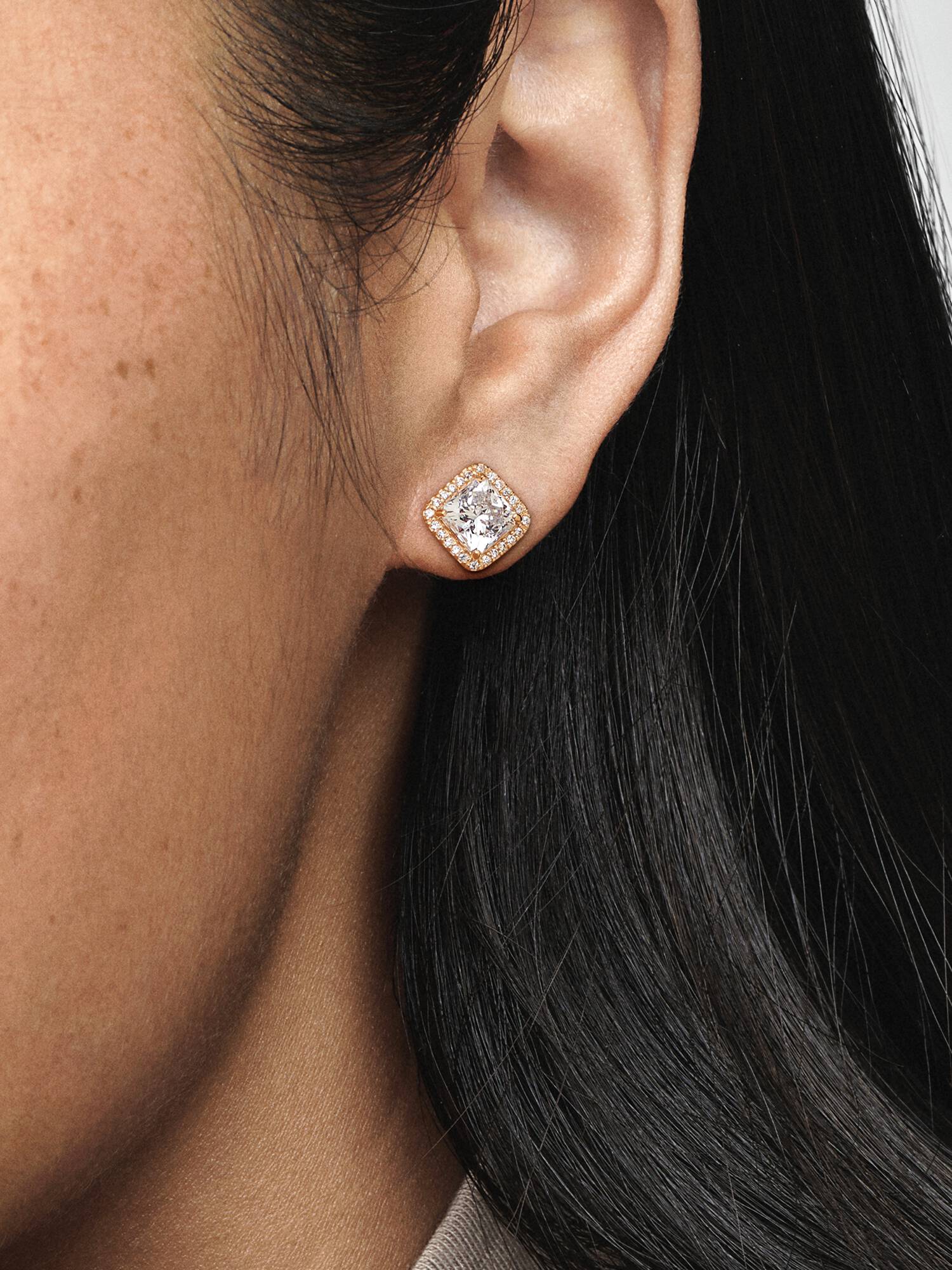 Square Sparkle Halo Stud Earrings