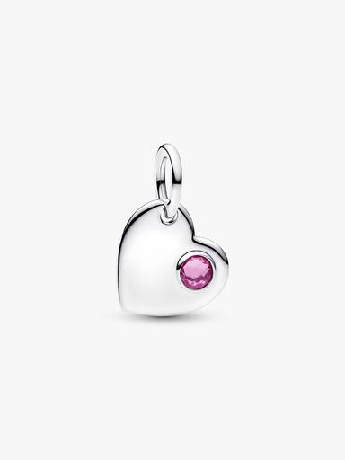 October Engravable Heart Pink Stone Dangle Charm
