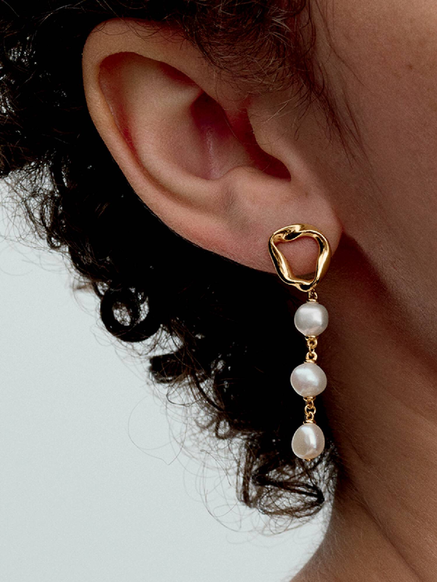 Organically Shaped Circle & Baroque Treated Freshwater Cultured Pearls Drop Earrings