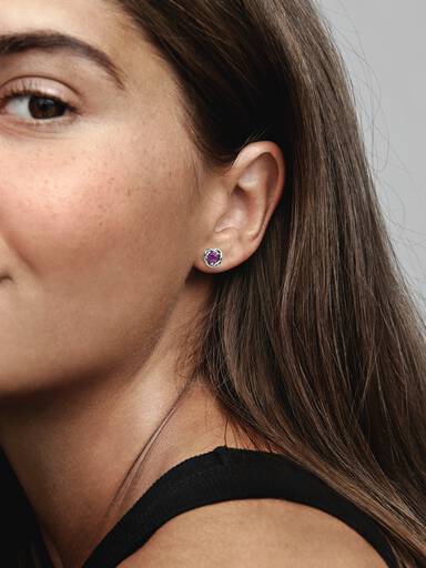 February Crystal Birthstone Eternity Circle Stud Earrings