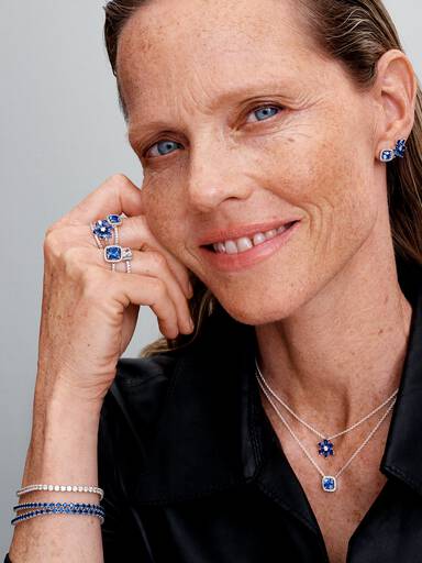 Sparkling Square Blue Halo Statement Ring