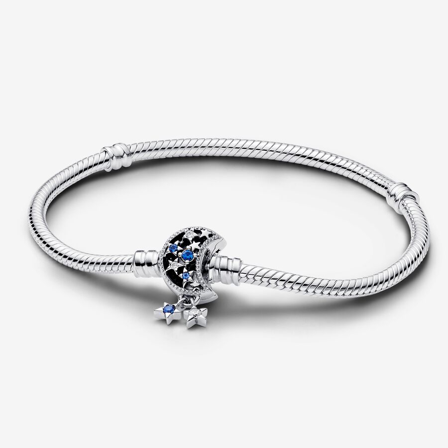 Pandora Moments Sparkling Moon Clasp Snake Chain Bracelet image number 0