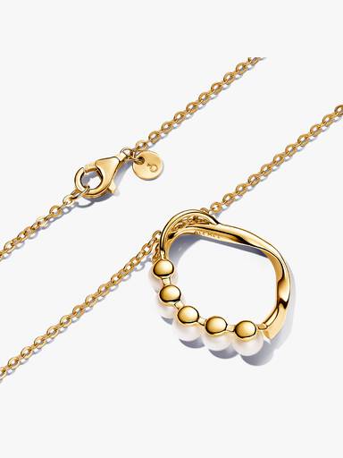 Organically Shaped Circle & Treated Freshwater Cultured Pearls Pendant Necklace