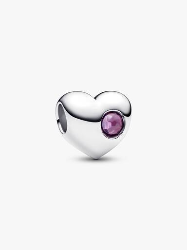 Engravable February Crystal Birthstone Heart Charm