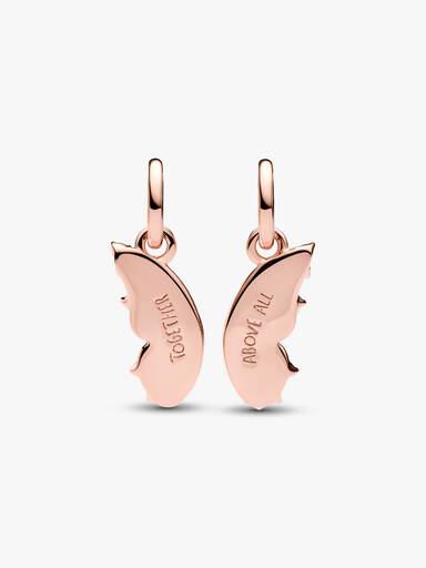 Butterfly 14k rose gold-plated splittable dangle with clear cubic zirconia and shimmering blue enamel
