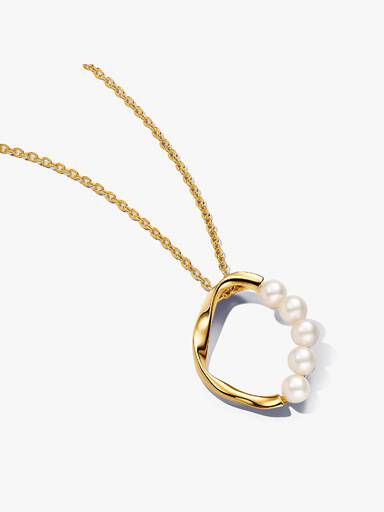 Organically Shaped Circle & Treated Freshwater Cultured Pearls Pendant Necklace