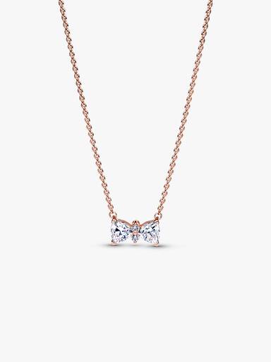 Bow 14k rose gold-plated collier with clear cubic zirconia